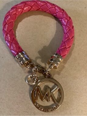 MK Braided Leather Logo Bracelet